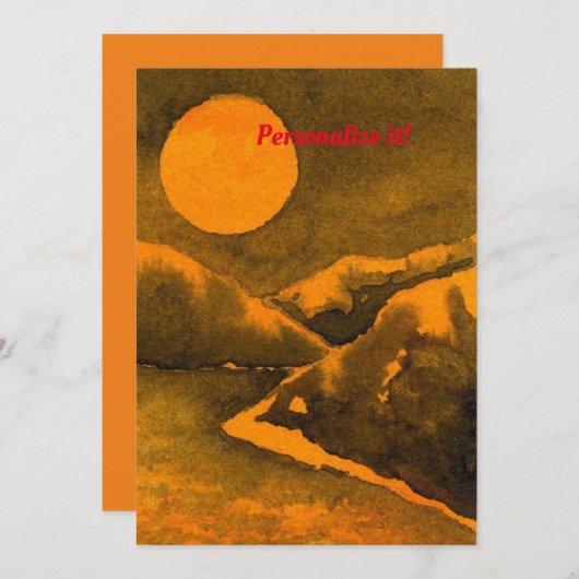 ハンターまたは収穫の月のある田舎の夜の湖 招待状 (正面/裏面)