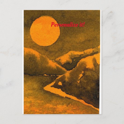 ハンターや収穫月のある夜の田舎湖 ポストカード (正面)