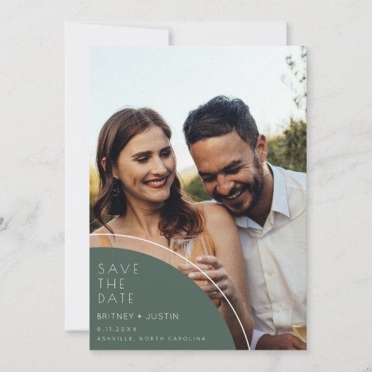 ハンターエレガントグリーンフォトウェディング日付を保存 セーブザデート (正面)