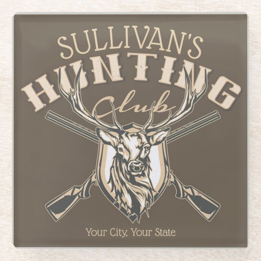 ハンターカスタムネームディアトロフィーライフル狩りクラブ ガラスコースター (正面)