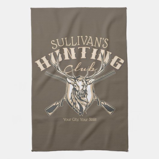 ハンターカスタムネームディアトロフィーライフル狩りクラブ キッチンタオル (縦)