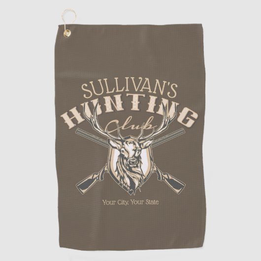 ハンターカスタムネームディアトロフィーライフル狩りクラブ ゴルフタオル (正面)