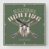 ハンターカスタムネームディアトロフィーライフル狩りクラブ スクエア壁時計 (正面)