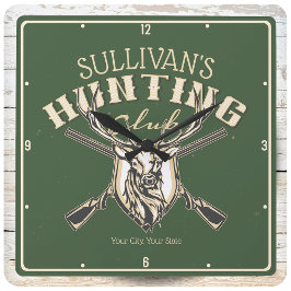 ハンターカスタムネームディアトロフィーライフル狩りクラブ スクエア壁時計