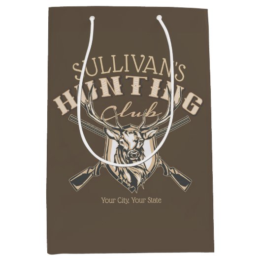ハンターカスタムネームディアトロフィーライフル狩りクラブ ミディアムペーパーバッグ (正面)