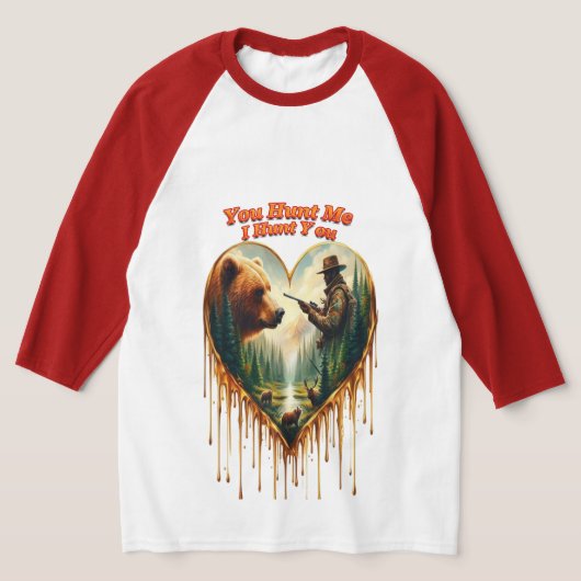ハンターグリズリーベアと鹿の人間関係 Tシャツ (レイダウン)