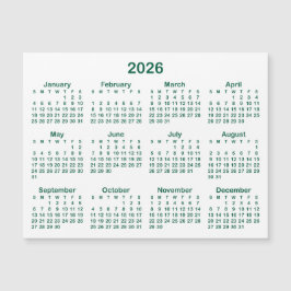ハンターグリーンがシンプルな2026年マグネットカレンダー