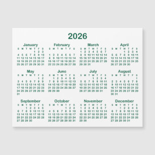 ハンターグリーンがシンプルな2026年マグネットカレンダー