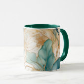 ハンターグリーンとゴールデン縁ど抽象芸術 マグカップ (正面右)