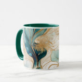 ハンターグリーンとゴールデン縁ど抽象芸術 マグカップ (正面左)