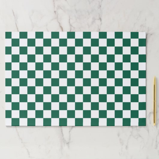 ハンターグリーンとホワイトの市松模様に紙ランチョンマット ペーパーパッド (インサイチュ)