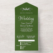 ハンターグリーンとホワイトトリフォールドw Rsvp オールインワン招待状 (内側)