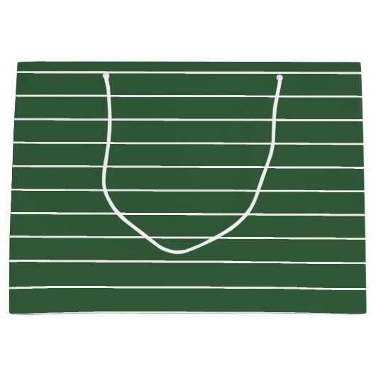 ハンターグリーンと白の薄い横線ストライプの ラージペーパーバッグ (正面)