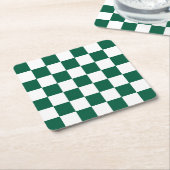 ハンターグリーンと白市松模様に スクエアペーパーコースター (アングル)