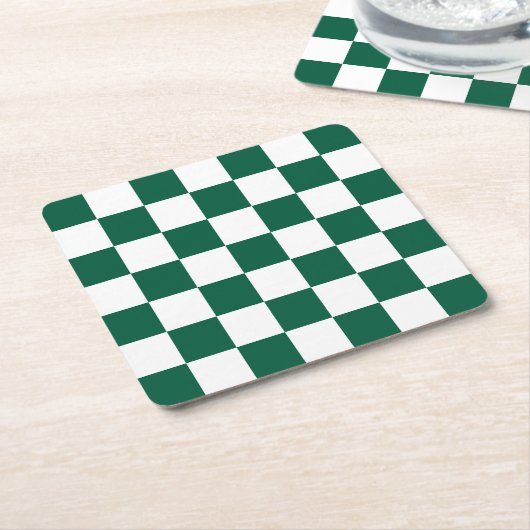 ハンターグリーンと白市松模様に スクエアペーパーコースター (アングル)