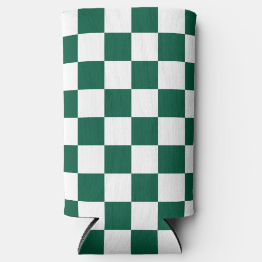 ハンターグリーンと白市松模様に スリム缶クーラー (正面)