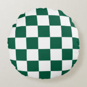 ハンターグリーンと白市松模様に ラウンドクッション (正面)
