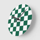ハンターグリーンと白市松模様に ラウンド壁時計 (傾斜)