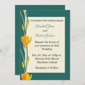 ハンターグリーンと金ゴールドフローラ結婚式招待状 招待状 (正面/裏面)