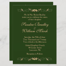 ハンターグリーンと金ゴールド結婚式招待状