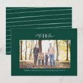 ハンターグリーンのクラシックなモノグラムがついた、素朴なクリスマスの写真 シーズンカード (正面/裏面)