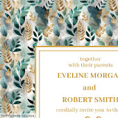 ハンターグリーンのゴールドのスタイリッシュなグリーンウェディング招待状 招待状