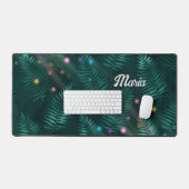 ハンターグリーンのデスク葉マット&ドット デスクマット (キーボード&マウス)