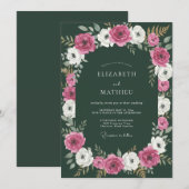 ハンターグリーンのフォーマルな冬の結婚式 招待状 (正面/裏面)