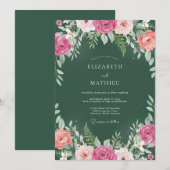 ハンターグリーンのロマンティックな結婚式 招待状 (正面/裏面)