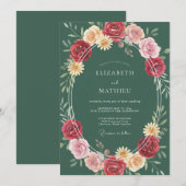 ハンターグリーンの華麗な植物の結婚式 招待状 (正面/裏面)