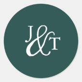 ハンターグリーンアンパサンド結婚モノグラム ラウンドシール (正面)