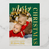 ハンターグリーンアーチフォトメリークリスマス金ゴールド 箔シーズンカード (正面)