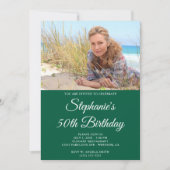 ハンターグリーンエレガントホワイトスクリプト50誕生日 招待状 (正面)