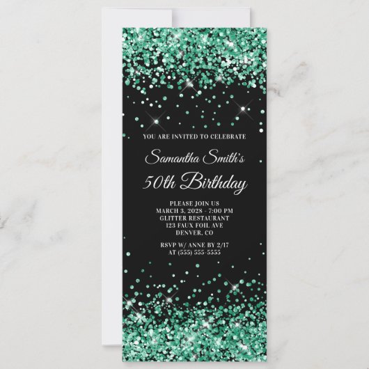 ハンターグリーングリッターブラック50誕生日 招待状 (正面)