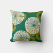 ハンターグリーンティール（緑がかった色）マスタードイエロー金ゴールド抽象芸術 クッション (正面)
