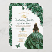 ハンターグリーンドレスキンセアニラ15アノスフローラ金ゴールド 招待状 (正面/裏面)