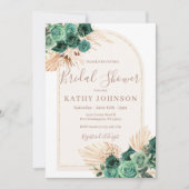 ハンターグリーンパンパスグラスアーチ ブライダルシャワー 招待状 (正面)