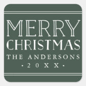 ハンターグリーンパーソナライズされたメリークリスマス スクエアシール (正面)