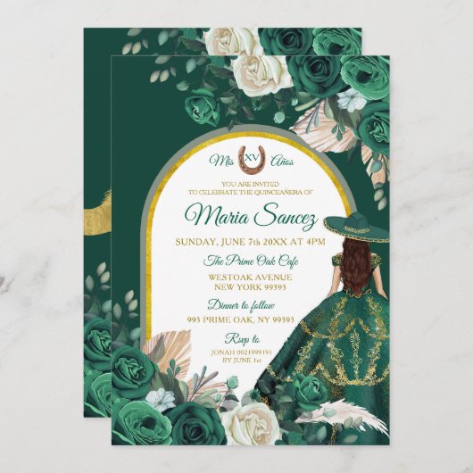 ハンターグリーンフローラプリンセスキンセアニラ 招待状 (正面/裏面)