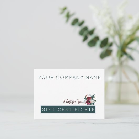 ハンターグリーンブルゴーニュのクリスマスプレゼント証明書 名刺 (スタンド正面)