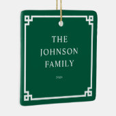 ハンターグリーンホワイトギリシャ鍵縁ど家族の写真 セラミックオーナメント (右)