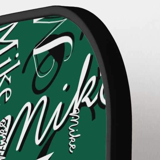 ハンターグリーン全体の名前を繰り返す ピックルボールラケット (左詳細)