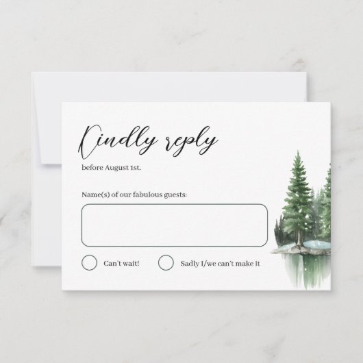 ハンターグリーン冬の水の色の森結婚の 出欠カード (正面)