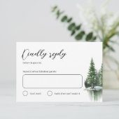 ハンターグリーン冬の水の色の森結婚の 出欠カード (スタンド正面)