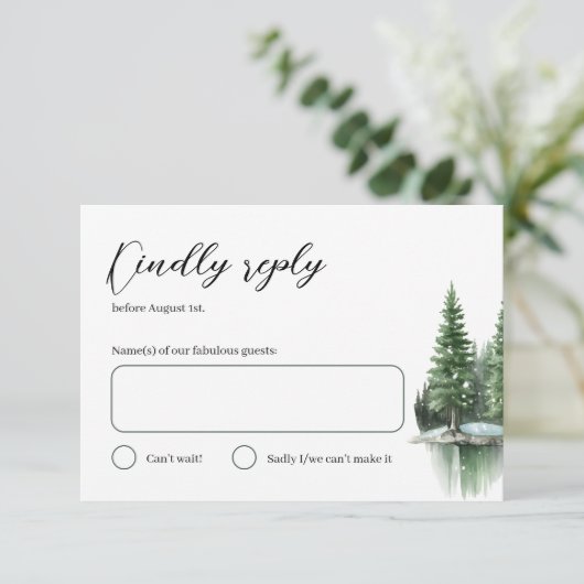 ハンターグリーン冬の水の色の森結婚の 出欠カード (スタンド正面)