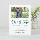 ハンターグリーン手書きスクリプトフォト セーブザデート (スタンド正面)