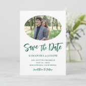 ハンターグリーン手書きスクリプト楕円形の写真 セーブザデート (スタンド正面)