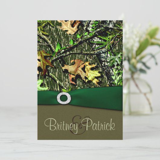 ハンターグリーン狩り迷彩柄結婚式招待状 招待状 (スタンド正面)