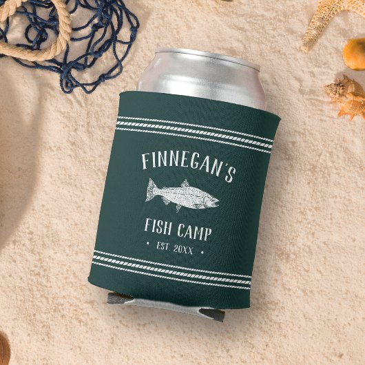 ハンターグリーン素朴魚釣りキャビンパーソナライズされた 缶クーラー