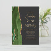 ハンターグリーン金ゴールドアゲート石板スクリプト21歳の誕生日 招待状 (スタンド正面)
